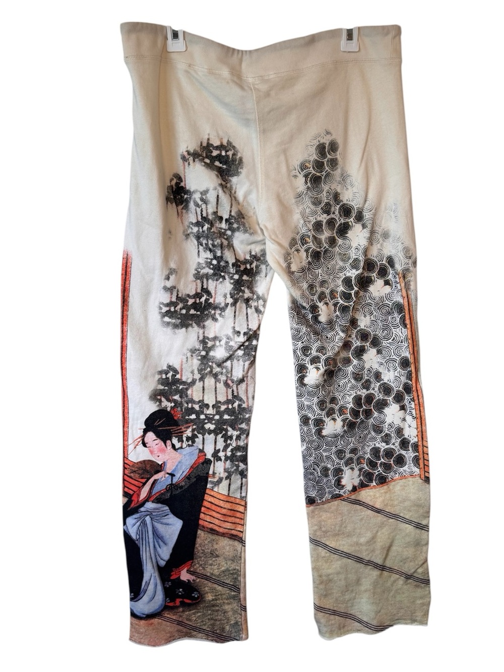 Paparazzi By Biz Artwear Geisha Scenic Print Cotton Lounge Pants Wide Leg Boho